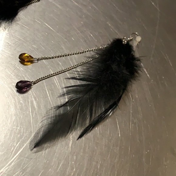 Feather and Faux Stone Pierced Earrings - Picture 3 of 4